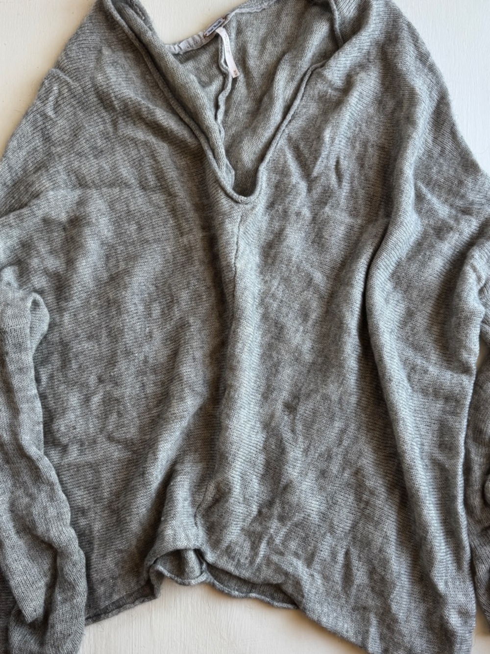 Free People Gray Deep V-Neck Wool Lightweight Knit Sweater